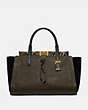 COACH®,TROUPE CARRYALL 35 IN COLORBLOCK WITH SNAKESKIN DETAIL,Leather,Large,Brass/Army Green Multi,Front View