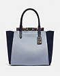 COACH®,TROUPE TOTE IN COLORBLOCK WITH SNAKESKIN DETAIL,Leather,Large,Pewter/Mist Multi,Front View