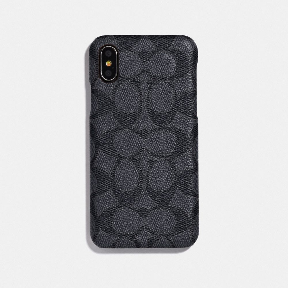 COACH®,IPHONE X/XS CASE IN SIGNATURE CANVAS,Coated Canvas,Charcoal,Front View