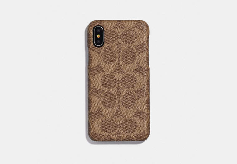COACH®,IPHONE X/XS CASE IN SIGNATURE CANVAS,Coated Canvas,Tan,Front View