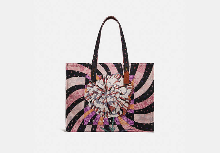 COACH®,TOTE 42 WITH KAFFE FASSETT PRINT,canvas,Large,V5/Cream,Front View