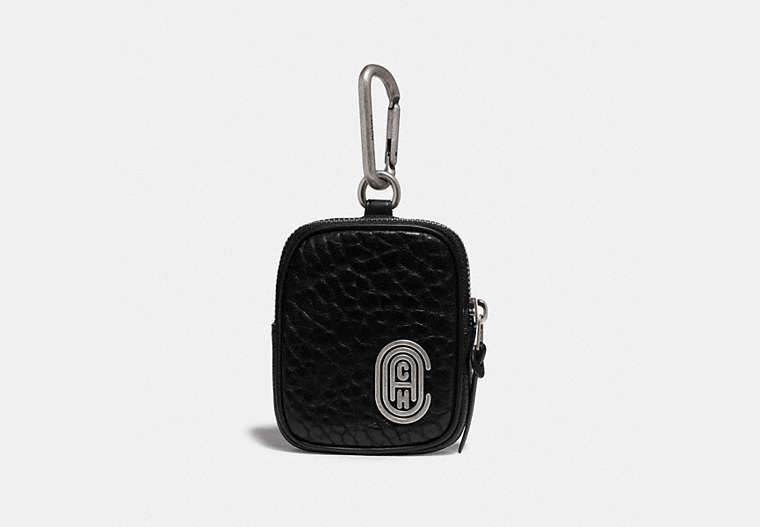 COACH®,HYBRID POUCH 8 WITH COACH PATCH,Leather,Black,Front View
