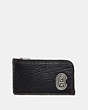 COACH®,L-ZIP CARD CASE WITH COACH PATCH,Leather,Black,Front View
