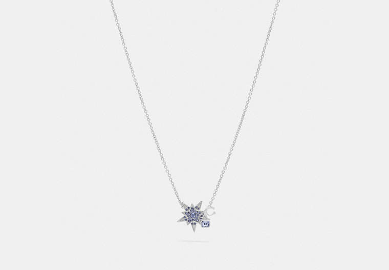 COACH®,SIGNATURE STAR NECKLACE,Plated Brass,Silver/Blue,Front View