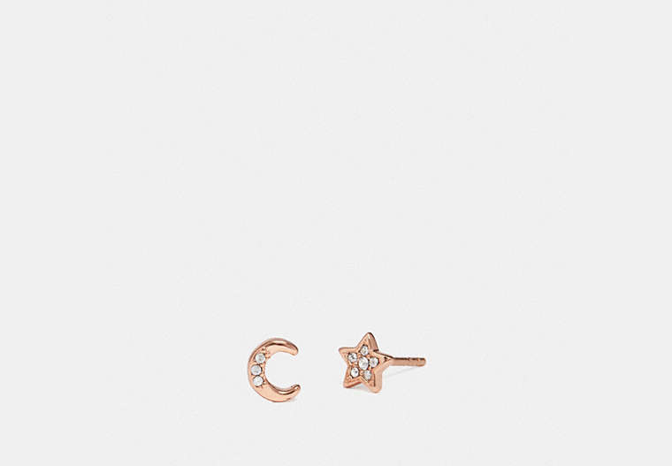 COACH®,SIGNATURE MOONSTAR STUD EARRINGS,Plated Brass,Rose Gold/Grey,Front View