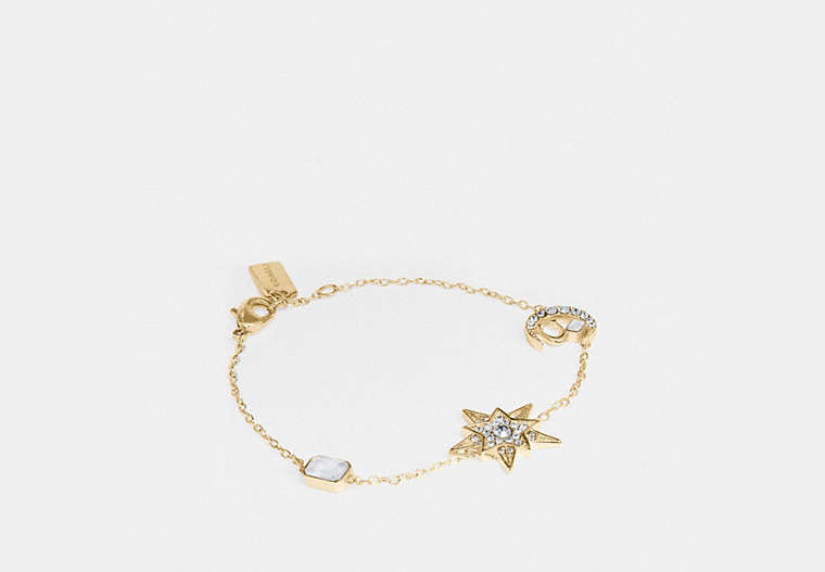 COACH®,SIGNATURE MOONSTAR BRACELET,Plated Brass,Gold/Crystal,Front View image number 0
