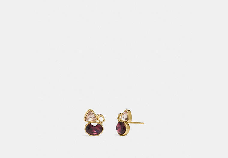 COACH®,SIGNATURE CRYSTAL CLUSTER STUD EARRINGS,Plated Brass,Gold/Red,Front View