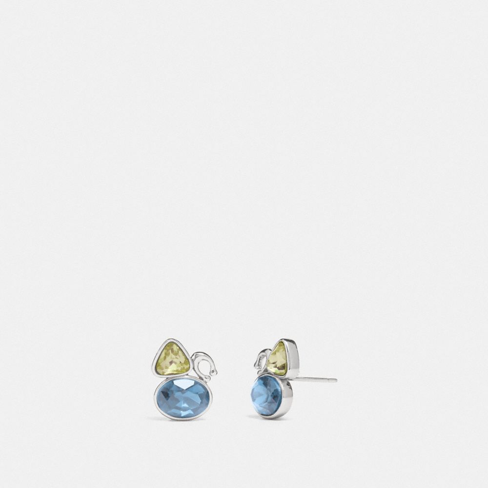 COACH®,SIGNATURE CRYSTAL CLUSTER STUD EARRINGS,Plated Brass,Silver/Blue,Front View
