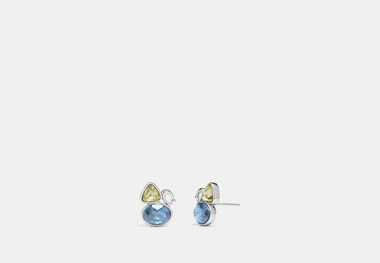 COACH®,SIGNATURE CRYSTAL CLUSTER STUD EARRINGS,Plated Brass,Silver/Blue,Front View