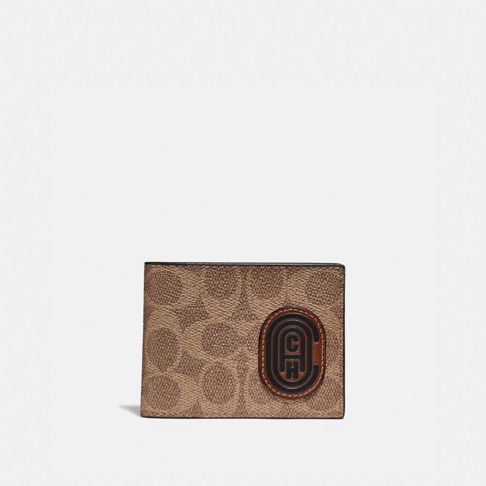 Slim Billfold Wallet With Signature Canvas Blocking And Coach Patch