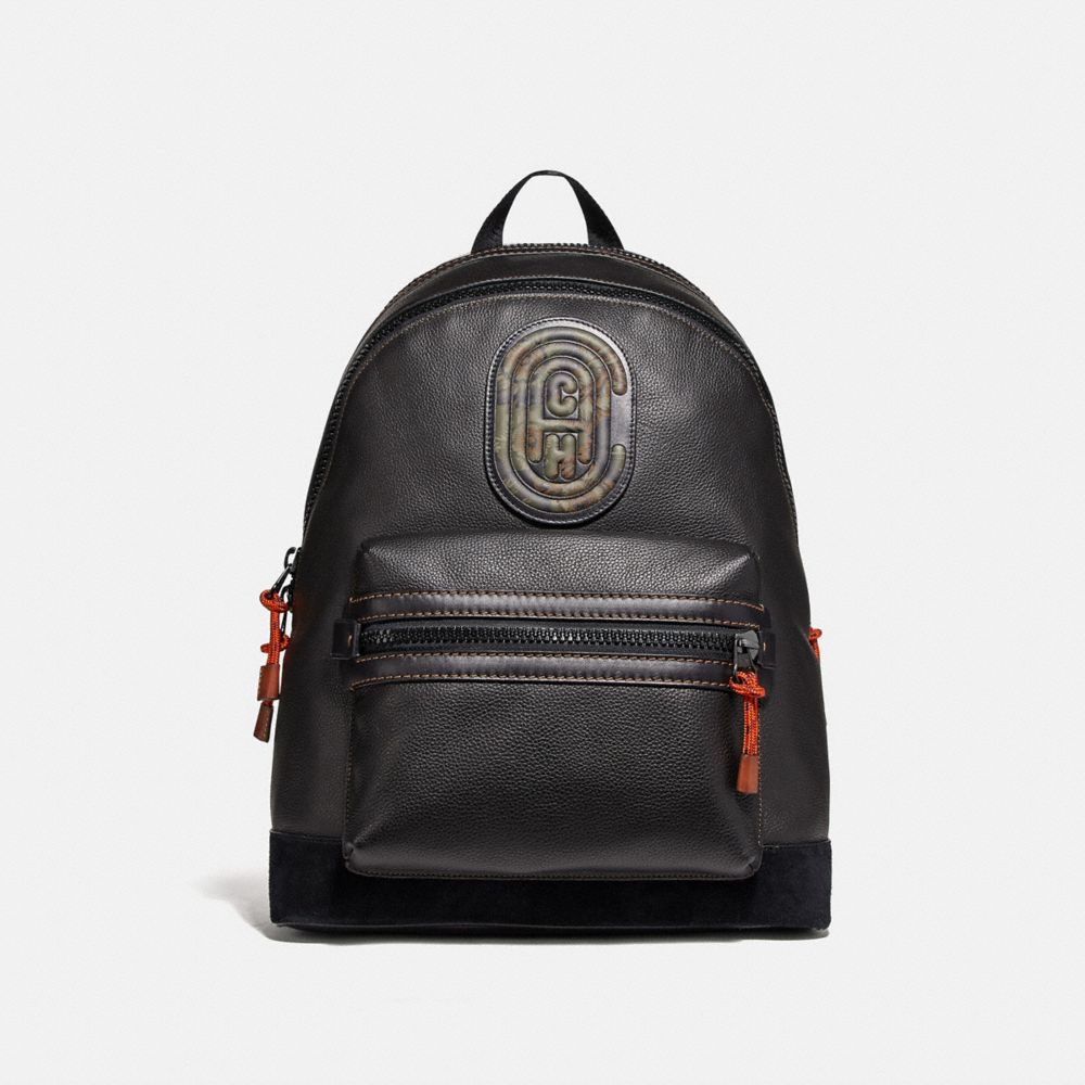 COACH®,ACADEMY BACKPACK WITH KAFFE FASSETT COACH PATCH,Leather,Black Copper/Black,Front View image number 0