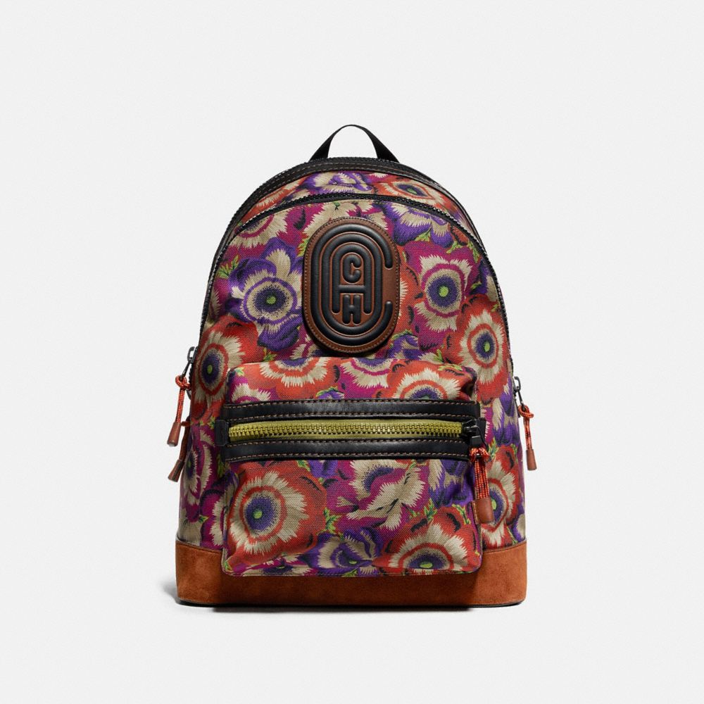 COACH®,ACADEMY BACKPACK WITH KAFFE FASSETT PRINT AND COACH PATCH,mixedmaterial,Large,JI/Orange/Purple,Front View image number 0