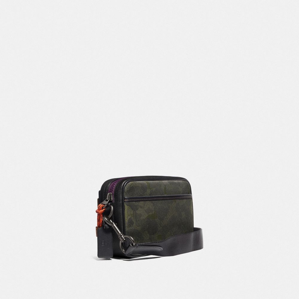 COACH®,Academy Crossbody With Camo Print And Kaffe Fassett Coach Patch,,Angle View