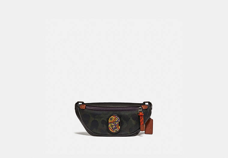 COACH®,RIVINGTON BELT BAG 7 WITH CAMO PRINT AND KAFFE FASSETT COACH PATCH,mixedmaterial,Military Wild Beast/Black Copper,Front View image number 0
