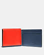 COACH®,TRIFOLD CARD WALLET IN COLORBLOCK WITH COACH PATCH,Red Orange Multi,Inside View,Top View