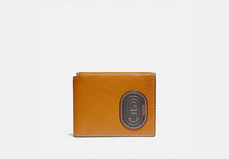 Trifold Card Wallet In Colorblock With Coach Patch