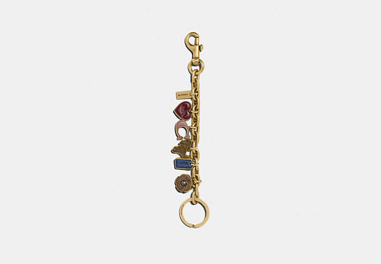 COACH®,ICONIC SWAG BAG CHARM,Signature Coated Canvas/Leather/Metal,Gold/Multi,Front View