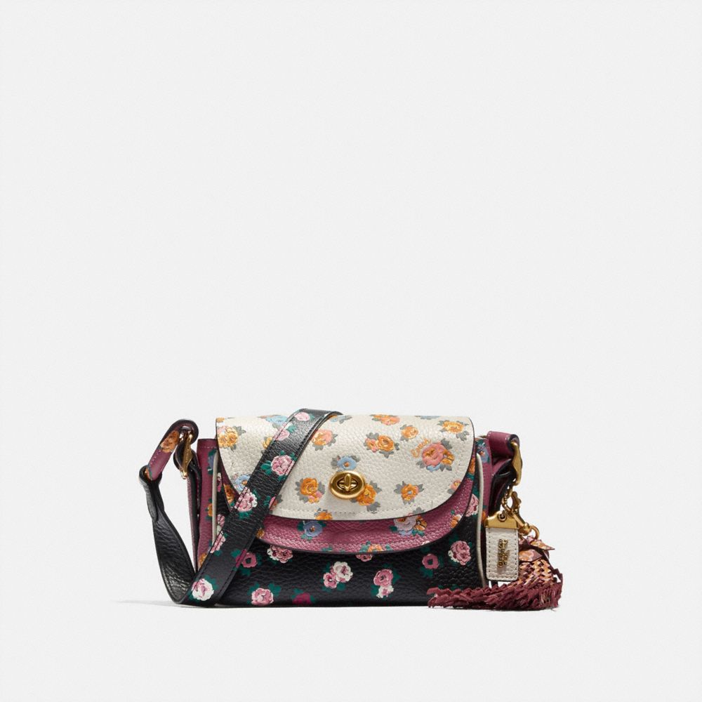 COACH®,COACH X TABITHA SIMMONS CROSSBODY 17 IN COLORBLOCK WITH MEADOW ROSE PRINT,Leather,Brass/Black Multi,Front View