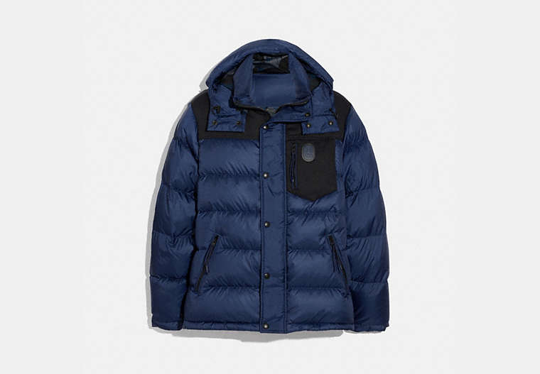 COACH®,PUFFER JACKET,Nylon,NAVY,Front View