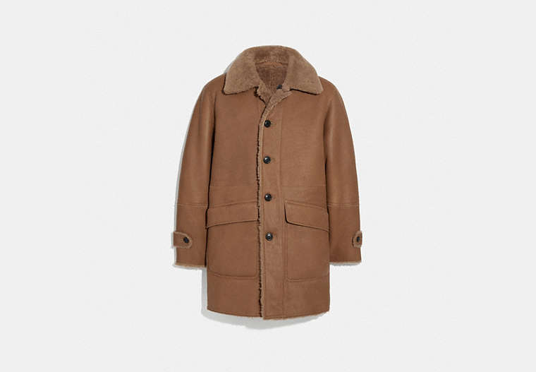 COACH®,REVERSIBLE SHEARLING COAT,Shearling,Biscuit,Front View