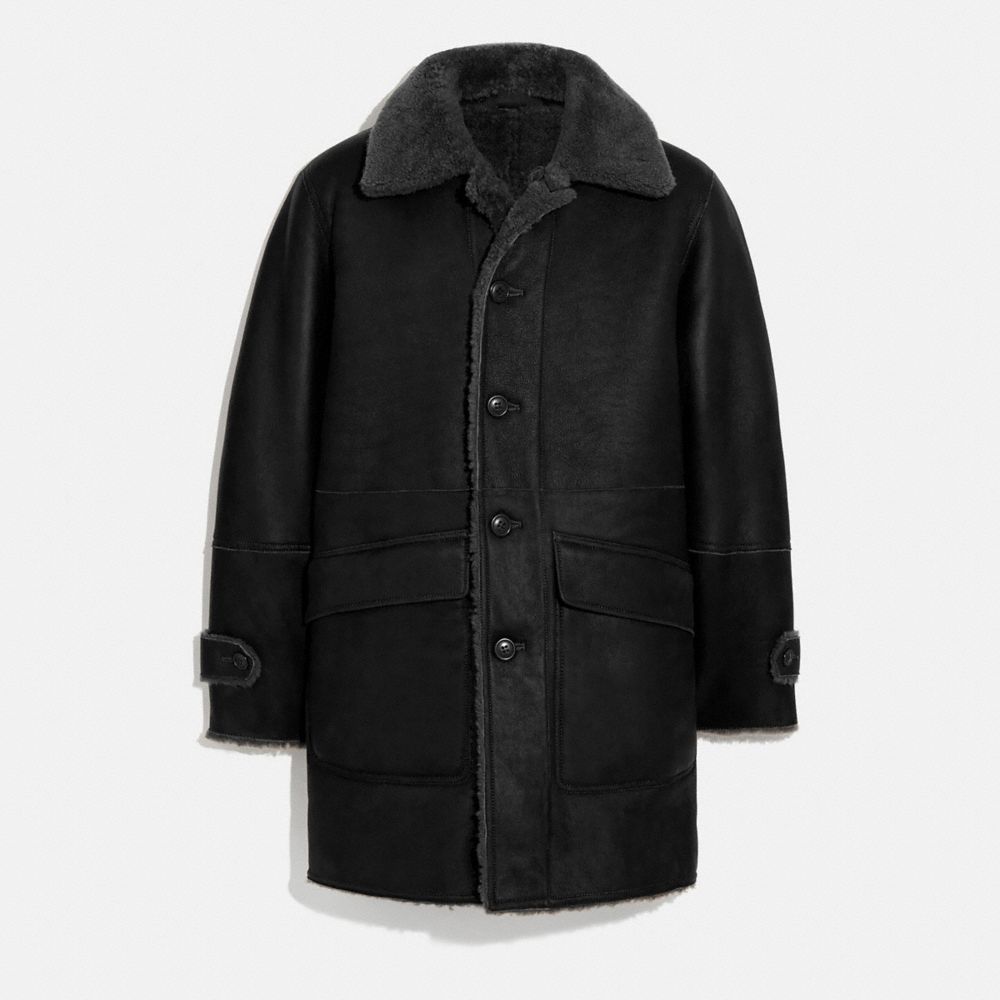 COACH®,REVERSIBLE SHEARLING COAT,Shearling,Black,Front View image number 0
