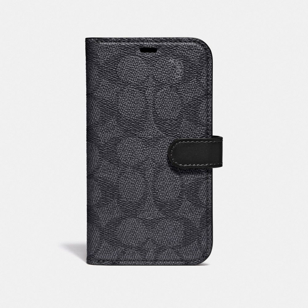 COACH®,IPHONE X/XS FOLIO IN SIGNATURE CANVAS,Coated Canvas,Charcoal,Front View