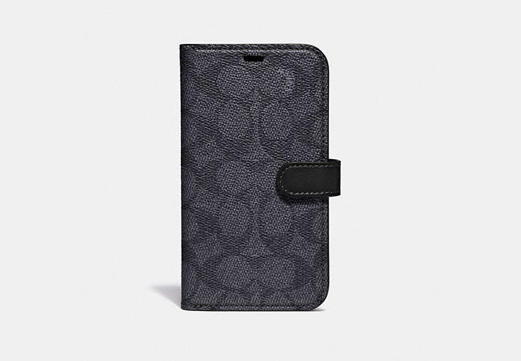 COACH®,IPHONE X/XS FOLIO IN SIGNATURE CANVAS,Coated Canvas,Charcoal,Front View image number 0