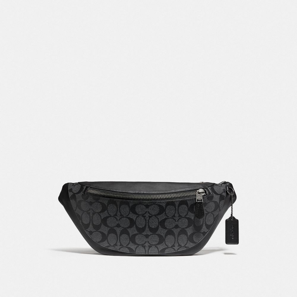 COACH®,WARREN BELT BAG IN SIGNATURE CANVAS,Signature Canvas,Medium,Anniversary,Gunmetal/Charcoal/Black,Front View