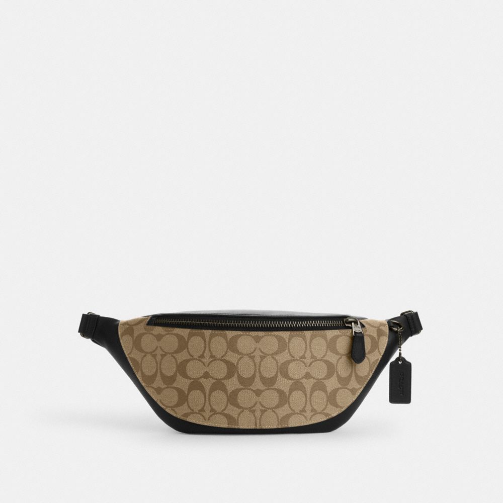 COACH®,WARREN BELT BAG IN SIGNATURE CANVAS,Signature Canvas,Medium,Anniversary,Gunmetal/Khaki/Black,Front View image number 0