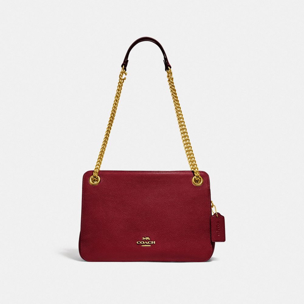 COACH®,SAC BRYANT CONVERTIBLE,Cuir galet poli,Laiton/Rouge Foncé,Front View
