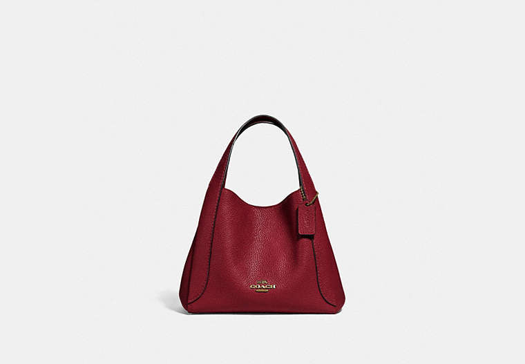 COACH®,HADLEY HOBO 21,Leather,Medium,Gold/Deep Red,Front View