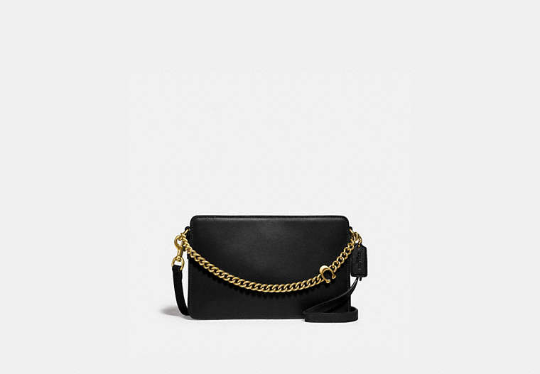 COACH®,SIGNATURE CHAIN CROSSBODY,Leather,Small,Brass/Black,Front View