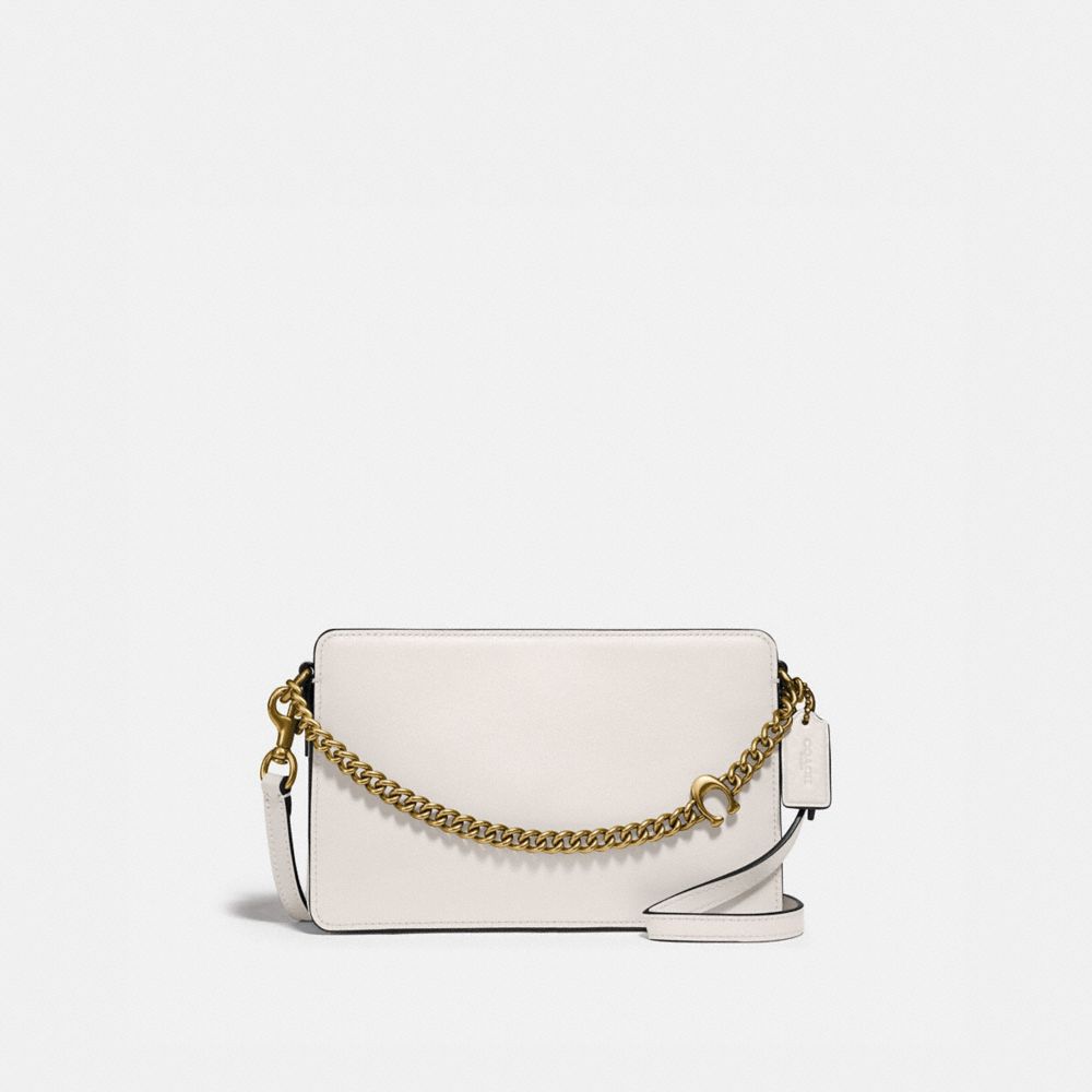 COACH®,SIGNATURE CHAIN CROSSBODY,Leather,Small,Brass/Chalk,Front View