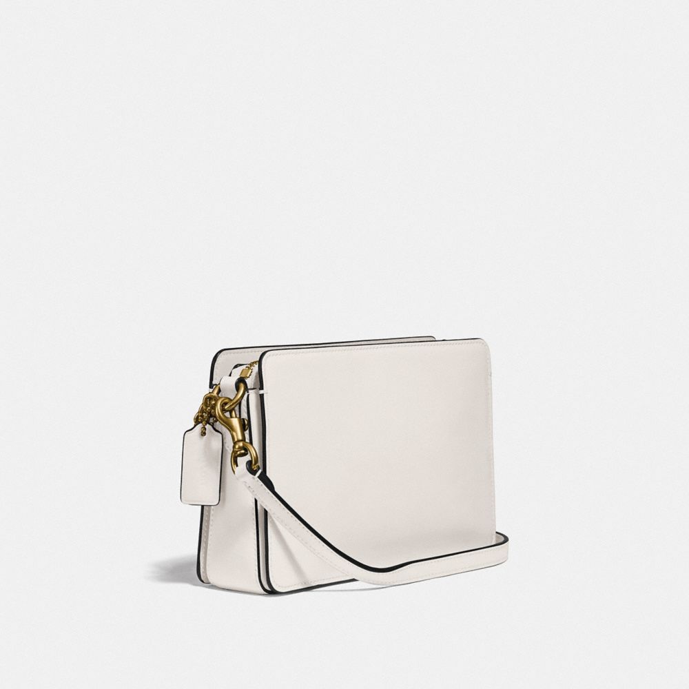 COACH®,SIGNATURE CHAIN CROSSBODY,Leather,Small,Brass/Chalk,Angle View
