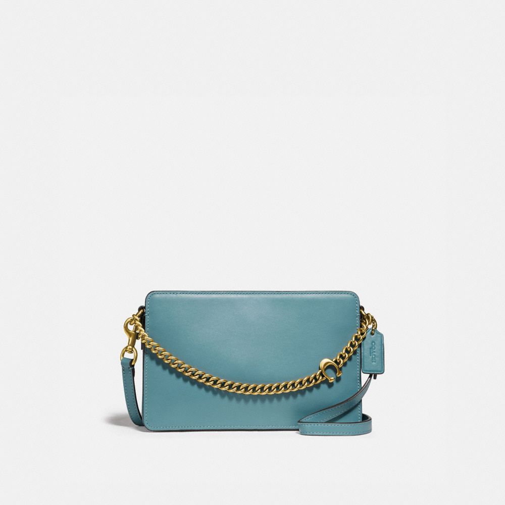 COACH®,SIGNATURE CHAIN CROSSBODY,Leather,Small,Brass/MARINE,Front View image number 0