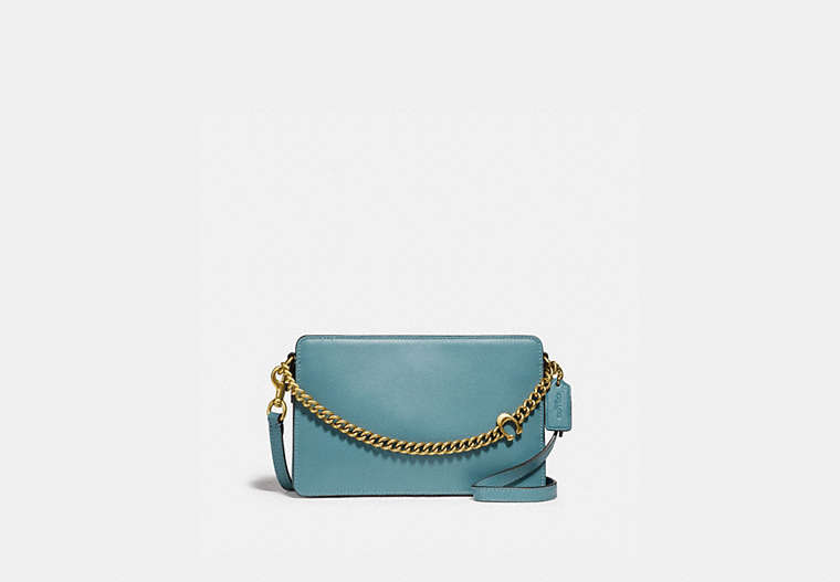 COACH®,SIGNATURE CHAIN CROSSBODY,Leather,Small,Brass/MARINE,Front View