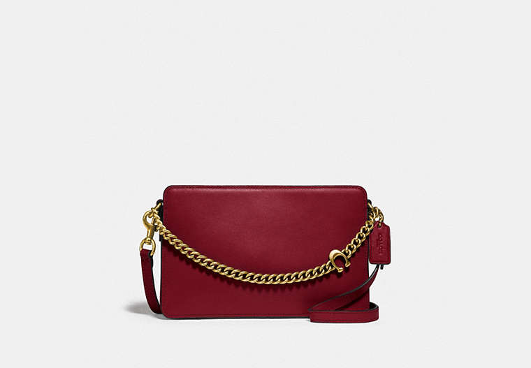 COACH®,SIGNATURE CHAIN CROSSBODY,Leather,Small,Brass/Deep Red,Front View