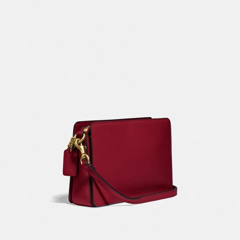 COACH®,SIGNATURE CHAIN CROSSBODY,Leather,Small,Brass/Deep Red,Angle View