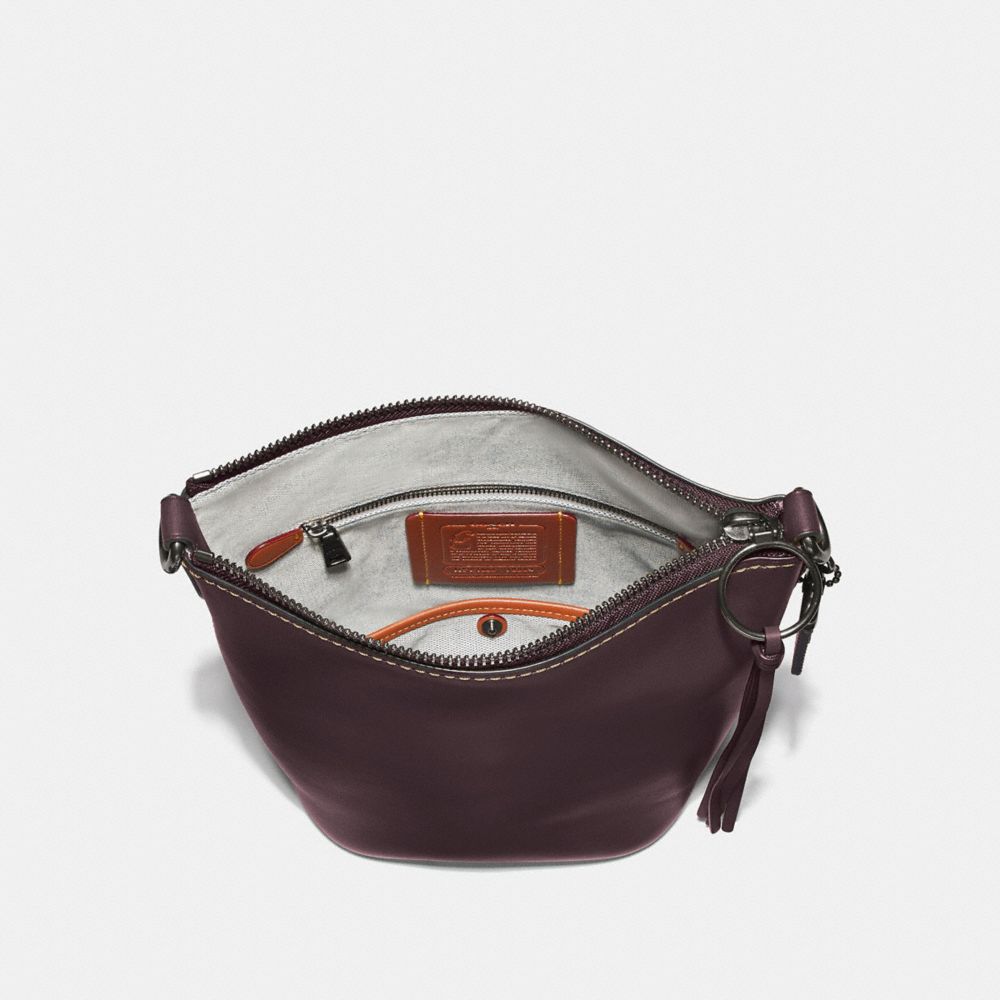 COACH®,DUFFLE 20,Leather,Medium,Pewter/Oxblood,Inside View,Top View