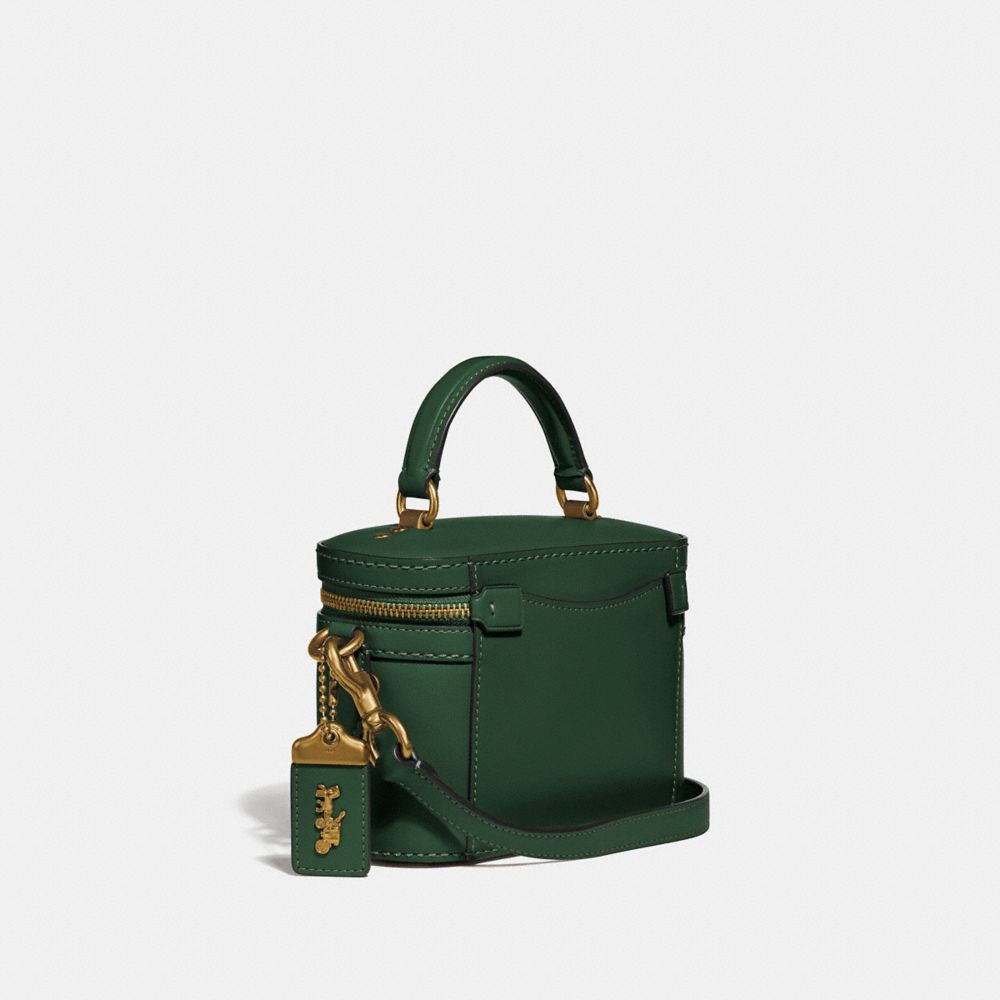 COACH®,TRAIL BAG,Leather,Brass/Hunter Green,Angle View