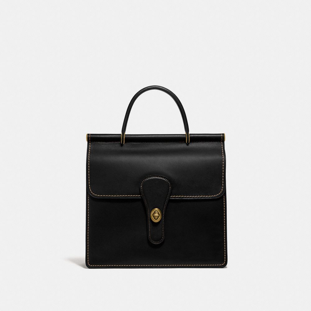 COACH®,WILLIS TOP HANDLE,Leather,Medium,Brass/Black,Front View