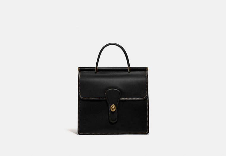 COACH®,WILLIS TOP HANDLE,Leather,Medium,Brass/Black,Front View