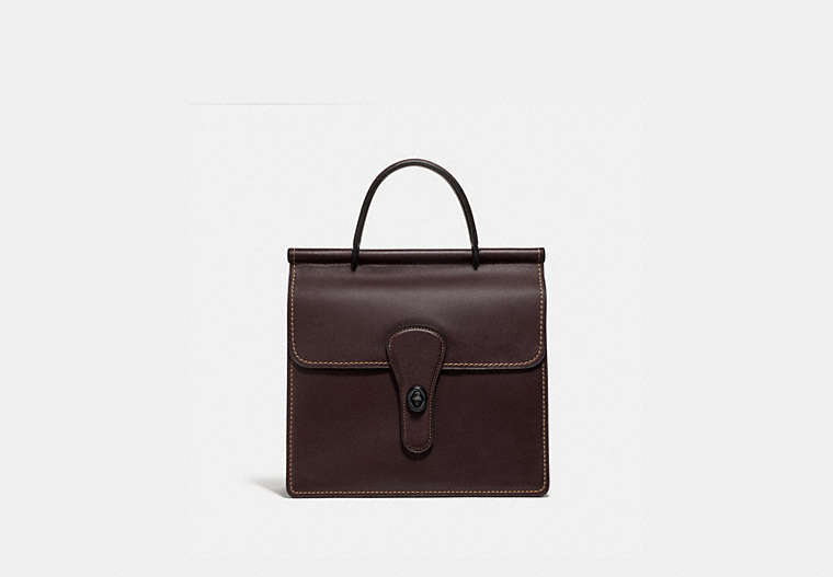 COACH®,WILLIS TOP HANDLE,Leather,Medium,Pewter/Oxblood,Front View