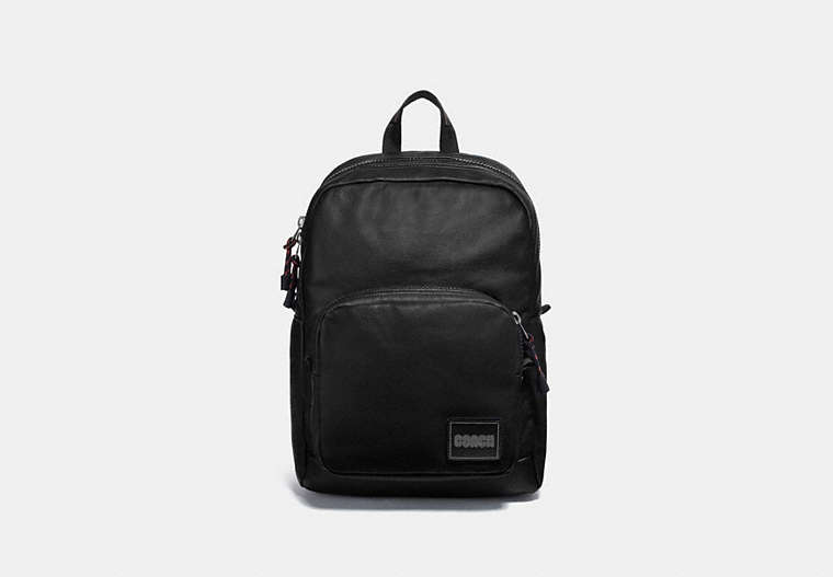 COACH®,PACER TALL BACKPACK WITH COACH PATCH,Leather,X-Large,Black Copper/Black,Front View