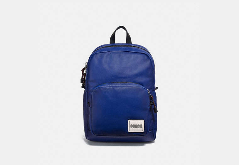 COACH®,PACER TALL BACKPACK WITH COACH PATCH,Leather,X-Large,Black Copper/Sport Blue,Front View