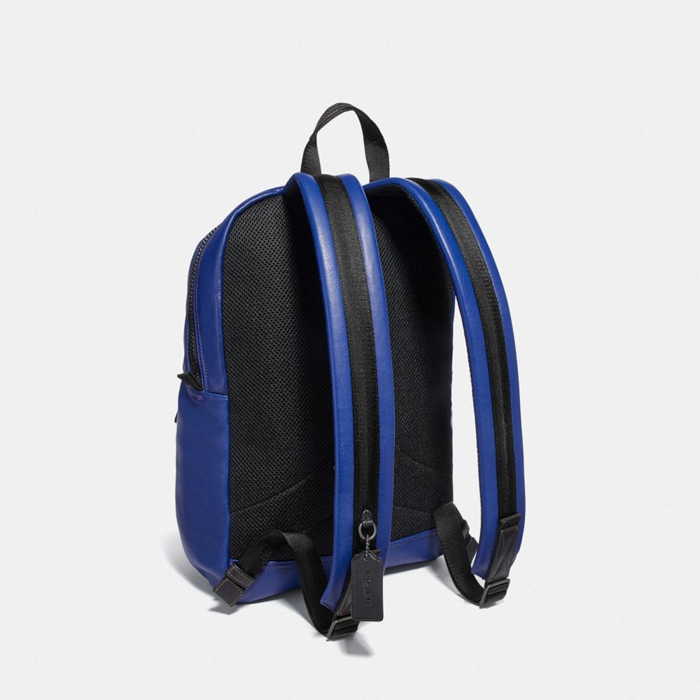 COACH®,PACER TALL BACKPACK WITH COACH PATCH,Leather,X-Large,Black Copper/Sport Blue,Angle View