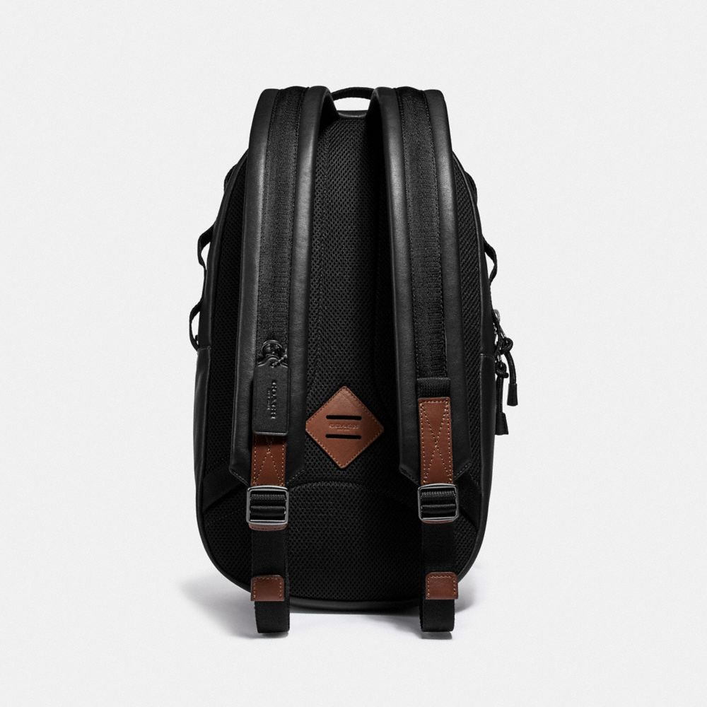 COACH®,PACER BACKPACK WITH COACH PATCH,Leather,Large,Black Copper/Black,Back View