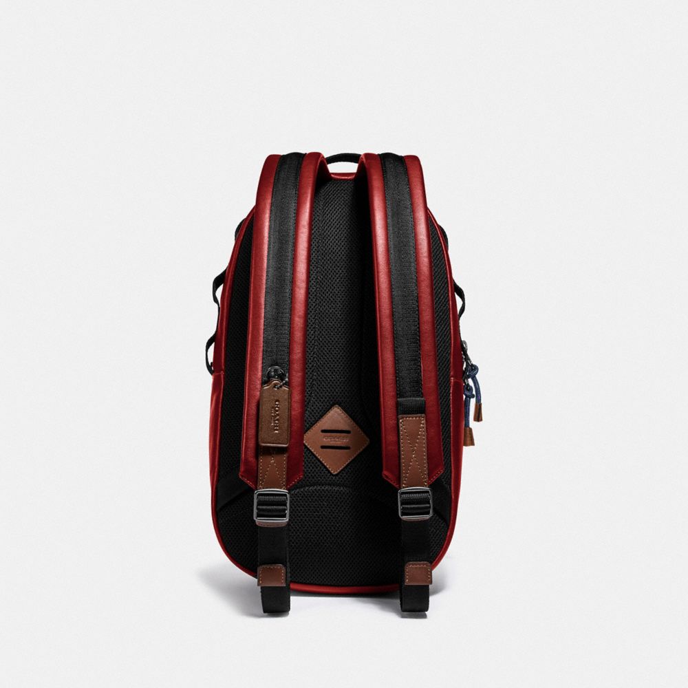 COACH®,PACER BACKPACK WITH COACH PATCH,Leather,Large,Black Copper/Cardinal,Back View