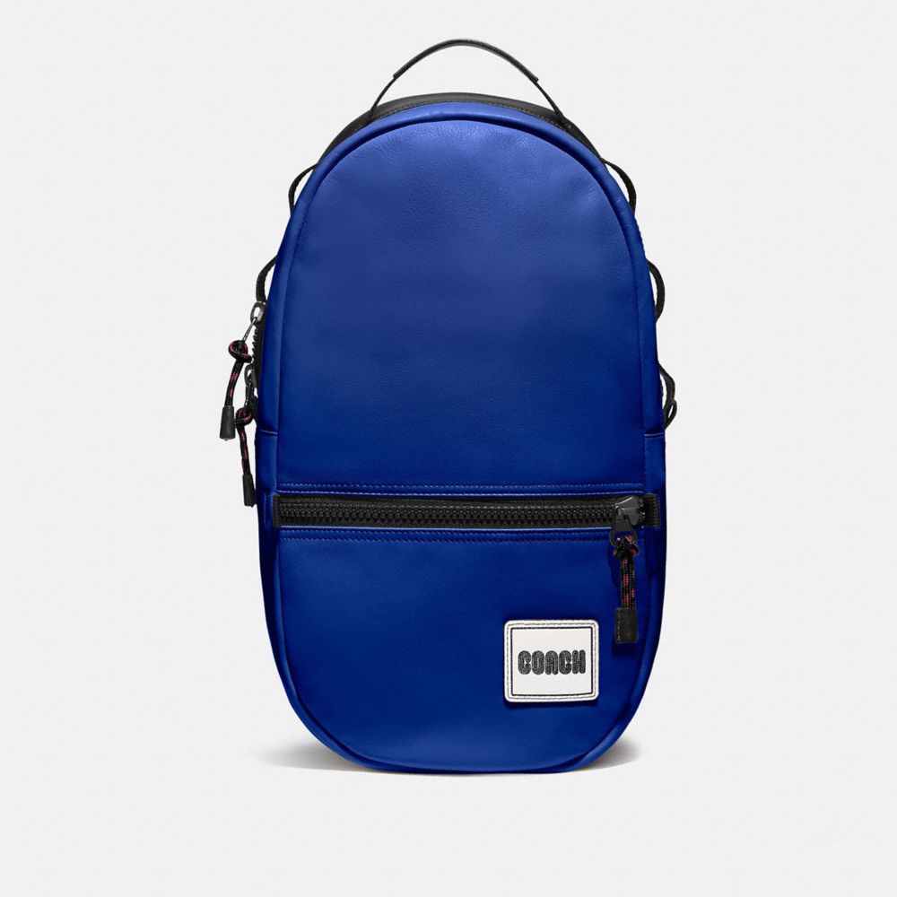 COACH®,PACER BACKPACK WITH COACH PATCH,Leather,Large,Black Copper/Sport Blue,Front View