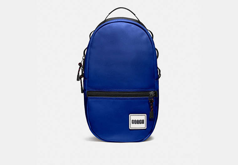 COACH®,PACER BACKPACK WITH COACH PATCH,Leather,Large,Black Copper/Sport Blue,Front View